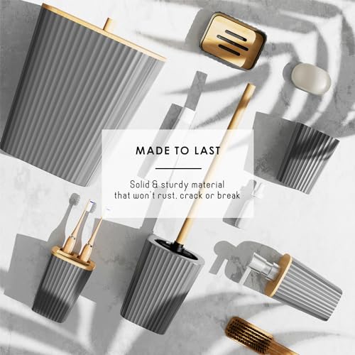 Clara Clark Bathroom Accessories Set - Bathroom Set, Bathroom Accessory Set, Shower Curtain Set, Toilet Brush, Trash Can & Soap Dispenser - Grey - 20PC - color: Grey, size: Complete Set
