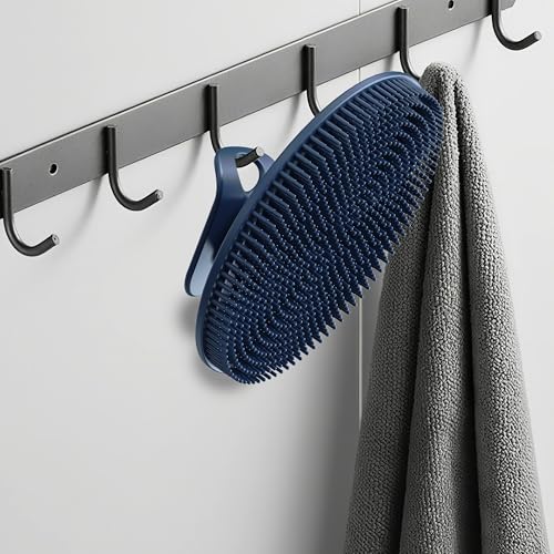African Net Exfoliating Sponge Case with Silicone Body Brush, Dark Blue | 2in1 Quick-Dry Bath Mesh Washcloth Shower Scrubber, Massaging, Cleansing, Skin Smoother, INNERNEED - color: Darkblue