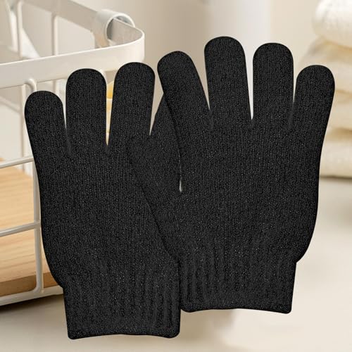 2 PCS Exfoliating Glove Loofah Sponge Exfoliating Body Scrubber Deep Cleansing Removes Dead Skin for Both Women and Men（Black） - color: A4-black