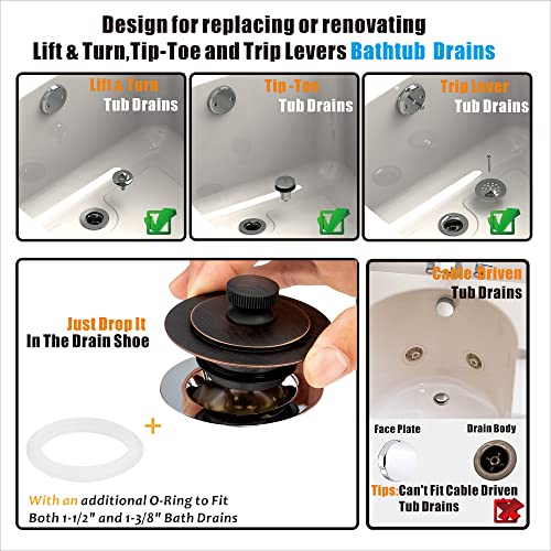 Artiwell Universal Lift and Turn Bath Drain Stopper and Cover, Bathtub Drain Stopper, Replaces Lift and Turn, Tip-Toe and Trip Lever drains for Tub, EZ Installation and Clearing (Oil Rubbed Bronze) - color: Oil Rubbed Bronze