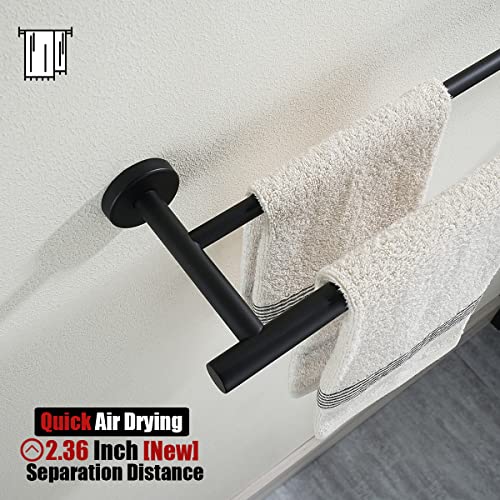 JQK Black Double Towel Bar, 20.5 Inch 304 Stainless Steel Thicken 0.8mm Towel Rack Bathroom, Towel Holder Matte Black Wall Mount, Useable Length 18 Inch 2 Pack, TB100L18-PB-P2 - color: Matte Black, size: 20.5 Inch (2 Pack)