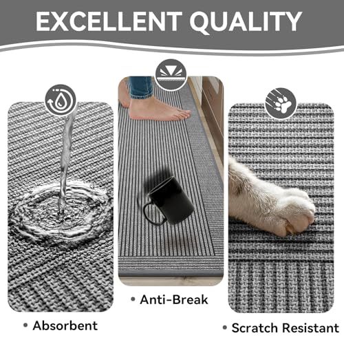 Kitchen Mats for Floor, 17''x47'' Washable Non Slip Absorbent Kitchen Mat, Braided Kitchen Runner Rug, Kitchen Sink Rug, Grey - color: A Linear Grey, size: 17''x47''