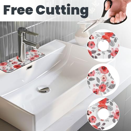 Kitchen Sink Splash Guard Faucet Mat, Flowers Red Pink Diatom Mud Absorbent Draining Mat For Kitchen Sink Bathroom - color: Flowers Red Pink, size: One Size