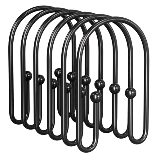 AmazerBath Shower Curtain Hooks, Simple Black Shower Curtain Hooks Rust Proof, Metal Shower Curtain Rings, Double Side Shower Hooks for Shower Curtain, Double Shower Hooks Rings Liner Bathroom, 12Pcs - color: Black, style: Minimalist