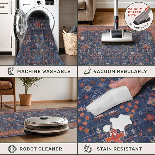 Hazo Haus Washable 2x4 Entry Rug Front Door Indoor, Farmhouse Small Area Rugs for Kitchen, Bathroom, Entrance, Non Slip Rubber Backed, Perfect for Boho Décor (2x4 Navy Blue) - color: Blue / Terracotta, size: 2' x 4' (Rectangular)