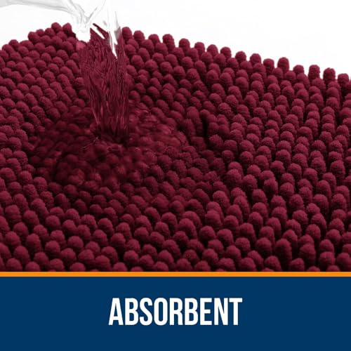 OLANLY Bathroom Rugs Sets 2 Piece, Soft Absorbent Chenille Bath Mats Area Rug Set, Non-Slip, Quick Dry, Machine Washable Bath Mats for Bathroom, Home Decor Accessories (36"x24"+30"x20", Burgundy) - color: Burgundy, size: 36" X 24" + 30" X 20"