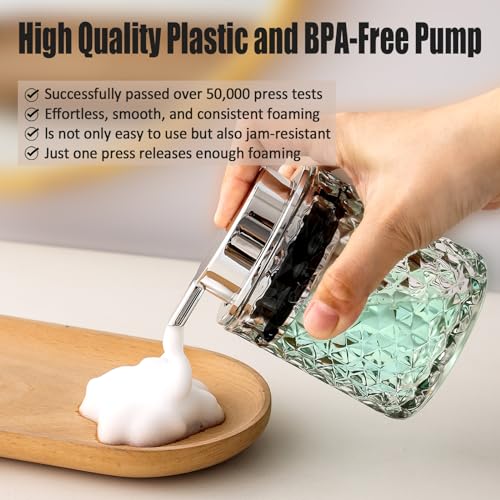 Malachi Foaming Hand Soap Dispenser, Refillable Clear Glass Foam Pump Bottle for Hand Soap, Dish Soap, Body Wash, Shampoo, Facial Cleanser & Baby Wash, Multi‑use for Bathroom, Kitchen & Commercial Use - color: Diamond Clear -2