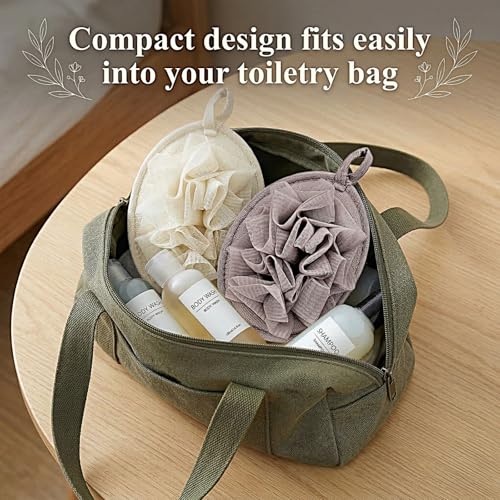 4 Pack Shower Loofah for Women, Washable Travel Loofah Set, Mesh Body Scrub Bath Pouf Sponge Pad