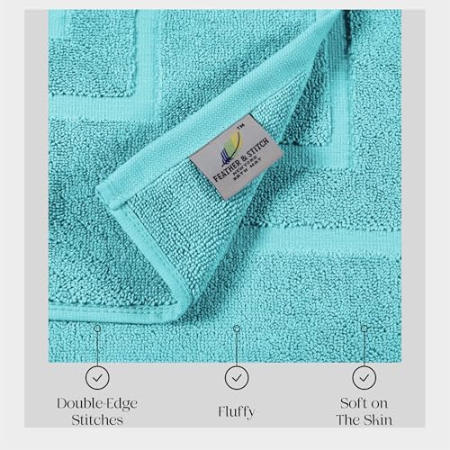 Feather & Stitch 2 Piece Towel Like Bath Mats (30x21 Inch) 100% Cotton Terry Bath Mats, Bathroom Shower Floor Mats [NOT A Bathroom Rug], Soft Absorbent Washable Mats - Aqua - color: Aqua