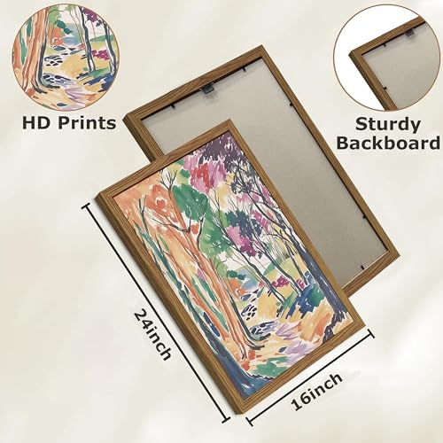 Abstract Matisse Wall Art, Vintage Colorful Nature Wall Decor, Retro Forest Paintings, Impressionist Landscape Pictures Canvas Prints for Living Room Bedroom Dining Room Office 16x24in Wood Framed - color: Matisse Abstract, size: 16x24Inch Framed