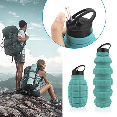 QiCheng&LYS 19.5oz Collapsible Travel Water Bottle, Reuseable BPA Free Silicone Foldable Water Bottles for Travel Gym Camping Hiking, Portable Leak Proof Sports Water Bottle with Carabiner(Blue) - color: Blue
