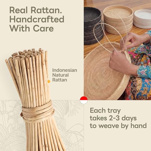 Round Rattan Tray 13.5" — Hand-Woven Wicker Tray for Home Decor (Smoky Brown) - color: Smoky Brown, size: 13.5"