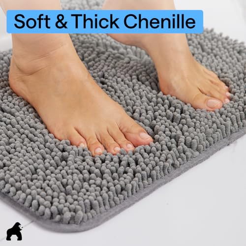 GORILLA GRIP Bath Rug Mat 30x20, Thick Soft Absorbent Chenille, Quick Dry Microfiber Mats, Rubber Backing Washable Shower Floor Rugs, US Designed Bathroom Bathmat Home Decor Accessories, Grey - color: Grey, size: 30" X 20"