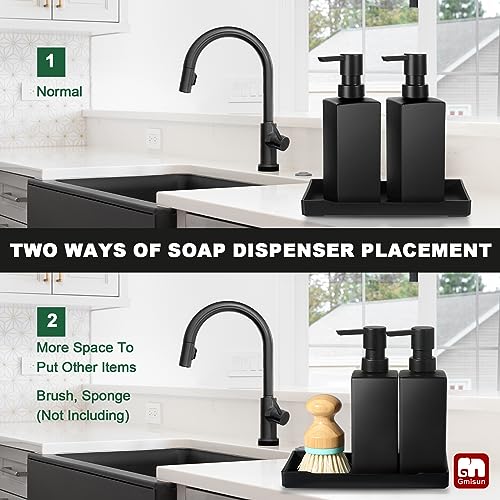GMISUN Kitchen Soap Dispenser Set, Hand and Dish Soap Dispensers, 12 fl oz/350 ml Black Soap Dispenser with Tray, Glass Dish Dispenser for Kitchen, Liquid Hand Soap and Lotion Bottle Set for Bathroom - color: Black Bottle+black Pump+black Tray