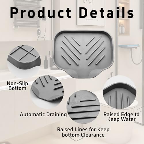 4.9” x 3.9” Silicone Soap Dish with Self-Draining Spout, Multi-Purpose Kitchen Bathroom Sink Organizer Tray for Bar Soap, Sponge, Dispenser Bottle Counter Storage, Gray - color: Gray, size: 4.9” x 3.9”