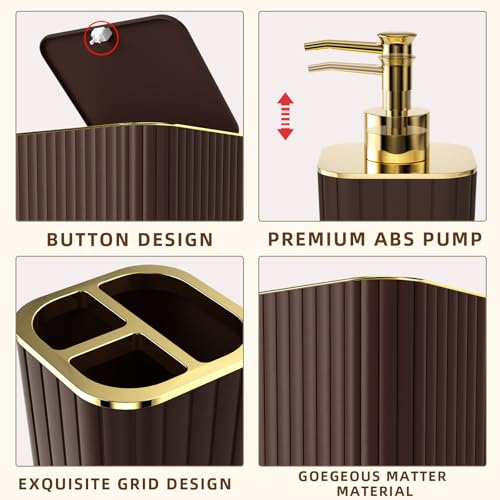 XLHOMO Bathroom Set - 26PC Bathroom Set with Shower Curtain and Rugs, Bathroom Accessory Set, Brown Bathroom Accessories Set, Trash Can & Soap Dispenser - style: Traditional