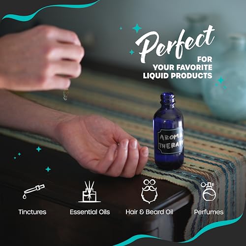 Nevlers 4 Oz Cobalt Blue Glass Dropper Bottle 24 Pack Set | Tincture Bottles with Droppers for Liquids | Glass Eye Dropper Bottle w/ Shrink Wrap, Funnel, Brush, Marker & Labels - color: Blue