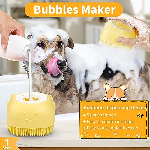 Comotech 6PCS Dog Bath Brush & Dog Toothbrush | Adjustable Handle Shampoo Brush & Scrubber for Short & Long Haired Dogs & Cats | Effectively Solve Odor & Stain Removal Problems (Orange Yellow Yellow) - color: Orange Yellow Yellow