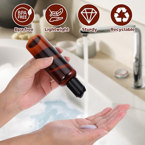 25 Pcs 3.5oz Plastic Squeeze Bottles with Disc Top Flip Cap Empty Amber Refillable Containers Small Travel Toiletry Bottles for Lotion Shampoo Oil Body Soap Creams