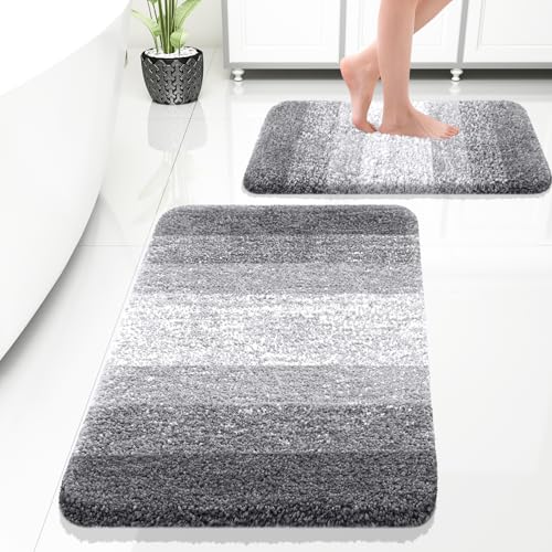 OLANLY Bathroom Rug Set 2 Piece, Soft Absorbent Microfiber Bath Rug Set, Non-Slip, Machine Wash Dry, Plush Shaggy Bath Mats for Bathroom (30"x20"+24"x16", Grey) - color: Grey, size: 30" X 20" + 24" X 16"