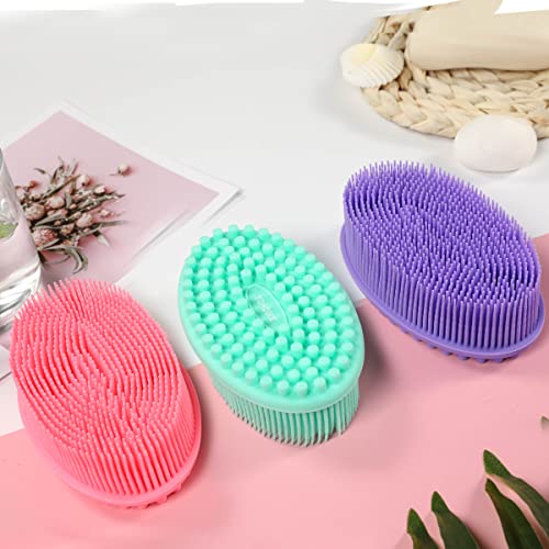 Silicone Body Scrubber Loofah - Set of 3 Soft Exfoliating Body Bath Shower Scrubber Loofah Brush for Sensitive Kids Women Men All Kinds of Skin(Purple/Green/Pink) - size: Colors: Purple, Green, Pink