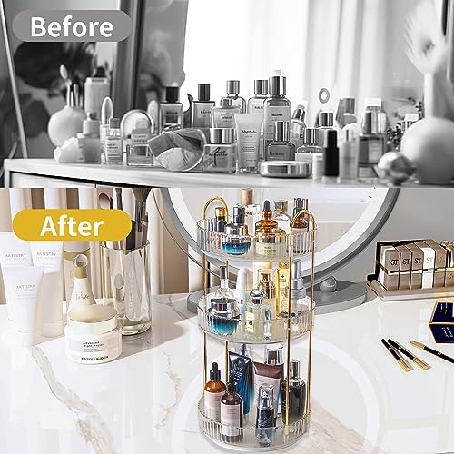 Asayuee 360 Rotating Makeup Organizer,3 Tier Large Capacity Make Up Organizers and Storage,Skincare Perfume Vanity Organizers,Bathroom Cosmetics Storage Organizer Countertop (Clear-3 Tier) - color: White, size: 3 Tier