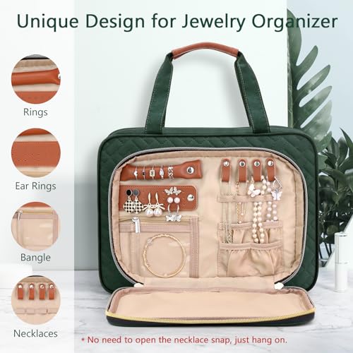 Wedama Toiletry Bag for Women, Hanging Travel Toiletry Bag with Jewelry Organizer Compartment Large Makeup Bag, PVC Waterproof Cosmetic Travel Bag Trips Camping Bathroom, Dark Green - color: Dark Green, size: Large, style: With Jewelry Organizer Compartme