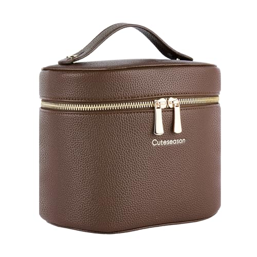 Large Makeup Bag Organizer, PU Leather Makeup Case with Removable Dividers, Waterproof Travel Cosmetic Bag(Brown) - color: Brown