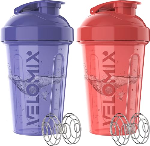 VELOMIX -2 Pack- 20 oz Protein Shaker Bottles for Protein Mixes - 2x Wire Whisk | Leak Proof Shaker Cups for Protein Shakes and Pre Workout | Protein Shaker Bottle Pack (C1) Blush Storm - color: C1) Blush Storm