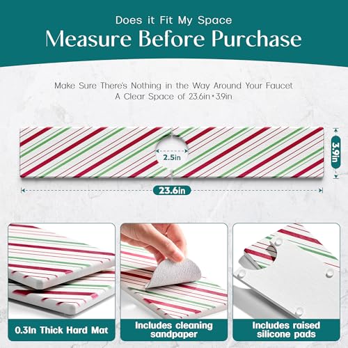 Stone Faucet Mat for Kitchen Sink, Diatomite Drying Stone Mat for Kitchen Counter, Prevent Moisture – Sink Splash Guard for Holiday Gift Home Decor (Red/Green, 23.6" x 3.9") - color: Red/Green, size: 23.6" x 3.9"