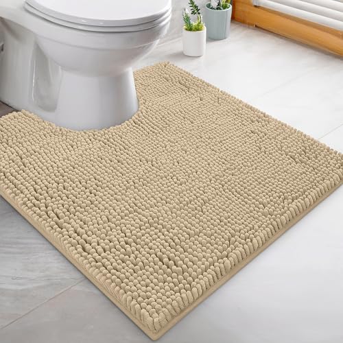 LuxUrux 2-Piece Bathroom Rug Set – Plush Chenille Runner & U-Shaped Toilet Mat, Soft, Absorbent & Non-Slip Design (20x20 U & 27x47 inches, Birch) - color: Birch, size: 2 Piece Set - X Large