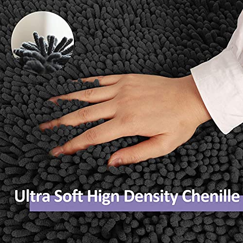 Grey Bathroom Rugs Sets 4 Piece with Toilet Lid Cover, Non Slip Bathroom Mats Extra Soft Chenille Bath Rug Absorbent Shaggy Rugs Perfect Plush Mats U-Shaped Toilet Rug and Toilet Cover Toilet - color: Dark Grey, size: 1'8" x 2'8" (Square + oval + U-shape)