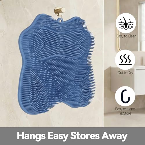 ozner Silicone Shower Foot Scrubber Mat,Back Washer Bath Wash Pad Exfoliating & Massage, Wall Mounted Slip Strong Suction Cups for Use in Cleaner Men and Women (Blue) - color: Blue