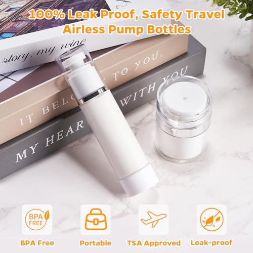 13 Pack Big Travel Size Containers, Airless Pump Bottles Jar Kit | 1.7 1 0.5oz, Clear, TSA Approved, Leak Proof, Refillable, Jars for Travel Home Toiletries, Lotion, Liquid, Cream