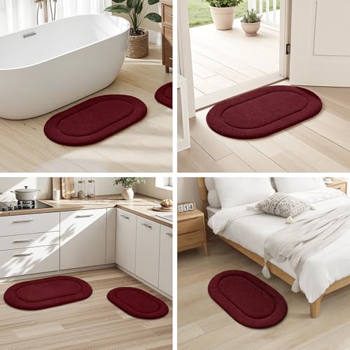HOMEIDEAS Burgundy Red Bathroom Rugs Sets,2 Piece Soft Bathroom Mats and Absorbent Microfiber Machine Washable Bath Mats for Shower Room, Bathtub, Kitchen (20" x 32" + 16" x 24") - color: Burgundy Red