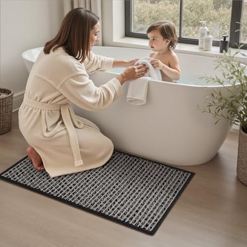 AMOAMI Unique Woven Bath Mat, Super Absorbent Non Slip Bath Mat, 24" x 36", Black - color: Black, size: 24" x 36"