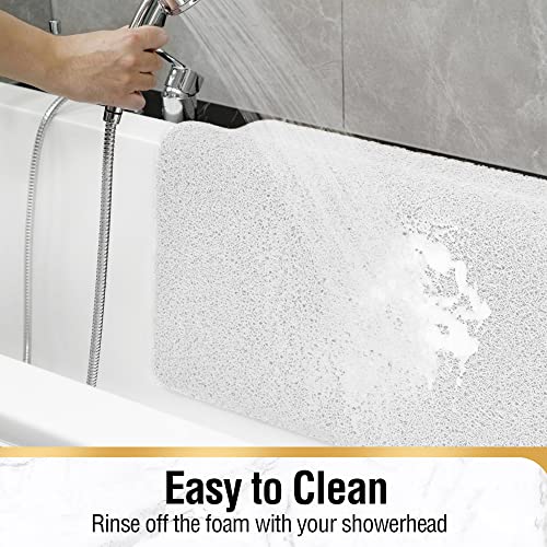 HITSLAM Non Slip Bathtub Mat 40 x 20 Inch, Extra Long Bath Mat for Tub, Soft PVC Loofah Shower Floor Mat with Drain, Quick Drying Bathroom Tub Mat for Wet Area, Without Suction Cup, White - color: White, size: 40" x 20" (Rectangular)
