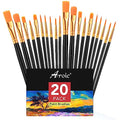 AROIC Acrylic Paint Brush Set, 2 Packs / 20 pcs Nylon Hair Brushes for All Purpose Oil Watercolor Painting Artist Professional Kits (Black) - size: 20pcs