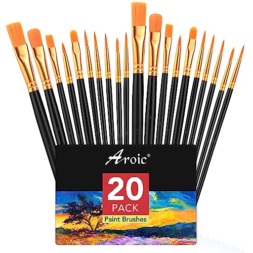 AROIC Acrylic Paint Brush Set, 2 Packs / 20 pcs Nylon Hair Brushes for All Purpose Oil Watercolor Painting Artist Professional Kits (Black) - size: 20pcs
