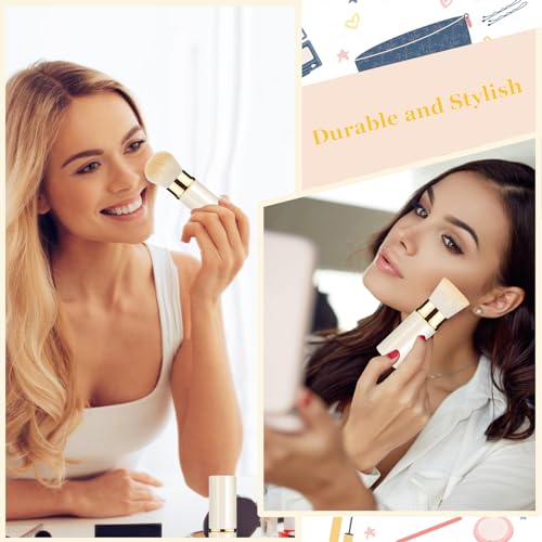 Retractable Kabuki Makeup Brush 2 Pack, Travel Powder Makeup Brush | Face Blush Brushes for Blending Liquid, Blush, Bronzer, Buffing, Foundation, Flawless Cosmetics, with Aluminum Handle, Cover - color: White