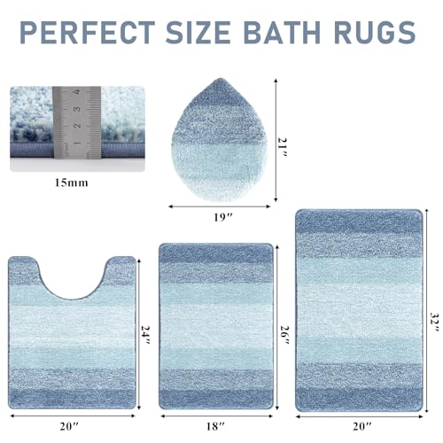 Bsmathom Bathroom Rug Set Bath Rugs Microfiber Non Slip Bathroom Set 4 Piece with Toilet Cover, Washable Absorbent Bath Mat, Dusty Blue - color: Dusty Blue, size: 18"x26"+20"x31"+U20"x24"+Cover19"x21"
