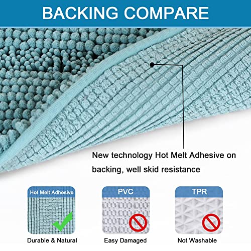 H.VERSAILTEX 3 Piece Bathroom Rugs Sets Thick Striped Bath Rugs Set for Bathroom Non Slip Soft Absorbent Bath Mat Set for Tub, Shower and Toilet(17''x24''+20''x32''+20''x24'' U-Shaped, Aqua Haze) - color: Aqua Haze