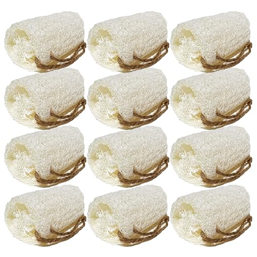 100% Natural Loofah Exfoliating Body and Face Sponge Scrubber for Skin Care in Bath Spa Shower - Pack of 12 - Eco-Friendly and Biodegradable Shower Luffa