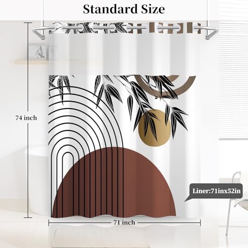 Boho Mid Century No Hook Boho Shower Curtain with Snap in Liner | 71x74 Inch, Abstract Geomrtric Shower Curtains for Boho Modern Bathroom, Mesh Top Window Waterproof Washable Fabric - color: Boho