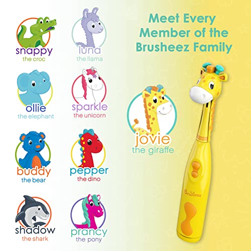 Brusheez Kids’ Electric Toothbrush Set - Safe & Effective for Ages 3+ - Parent Tested & Approved with Gentle Bristles, 2 Brush Heads, Rinse Cup, 2-Minute Timer, & Storage Base (Jovie the Giraffe) - color: Jovie the Giraffe