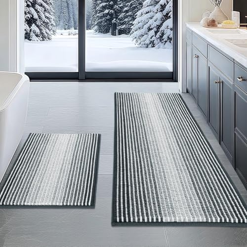 BSICPRO Bathroom Rugs and Mats Sets, 2 Piece Thick Absorbent Chenille Non Slip, Soft Shaggy Bath Room Floor Mats for Bathroom, Machine Washable (Blue Grey, 20" x 47" Plus 16" x 24") - color: Blue Grey, size: 20" x 47" Plus 16" x 24"