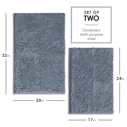 Hearth & Harbor Bathroom Rugs, Chenille Bath Mat - Machine Washable Bath Mats for Bathroom Non-Slip Backing Rubber, Quick Dry Bathroom Mat, 17 x 24 + 20 x 32 - Stone Blue - color: Stone Blue, style: 17 x 24 + 20 x 32