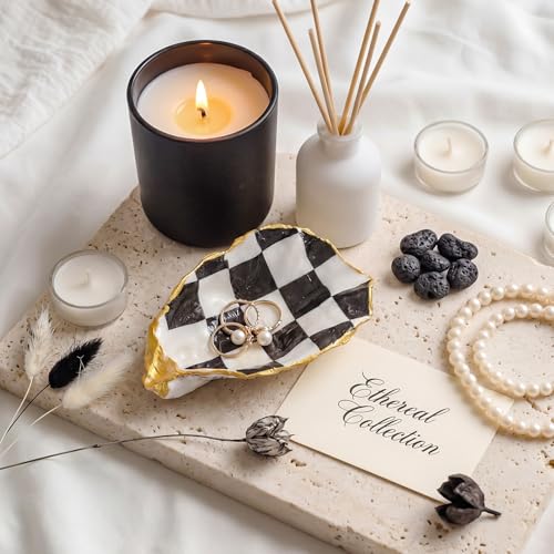 Natural Oyster Ring Trinket Dish Vintage Jewelry Tray for Keys Small Jewelry Holder for Bridal Shower Favors Friends Sisters Daughter Mother Gift Seaside Decor(Checkered) - style: Checkered
