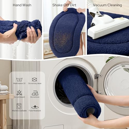 HOMEIDEAS Bathroom Rugs Sets 2 Piece, Soft Bathroom Mats and Absorbent Microfiber Machine Washable Bath Mats for Shower Room, Bathtub, Kitchen (20" x 32" + 16" x 24", Navy Blue) - color: Navy Blue