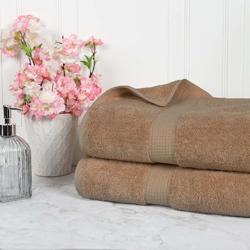 SUPERIOR Egyptian Cotton Pile Heavyweight Bath Sheet, 2 Piece Set, Latte | Highly Absorbent, Ultra Soft Luxury 800 GSM Towel Set for Bathroom, Shower, Hotel Essentials Oversize Plush Madeline Towels - color: Latte, size: Bath Sheet 2-Pack